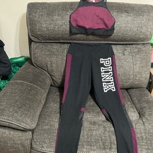 PINK Victoria's Secret Kids Black and Burgundy Leggings